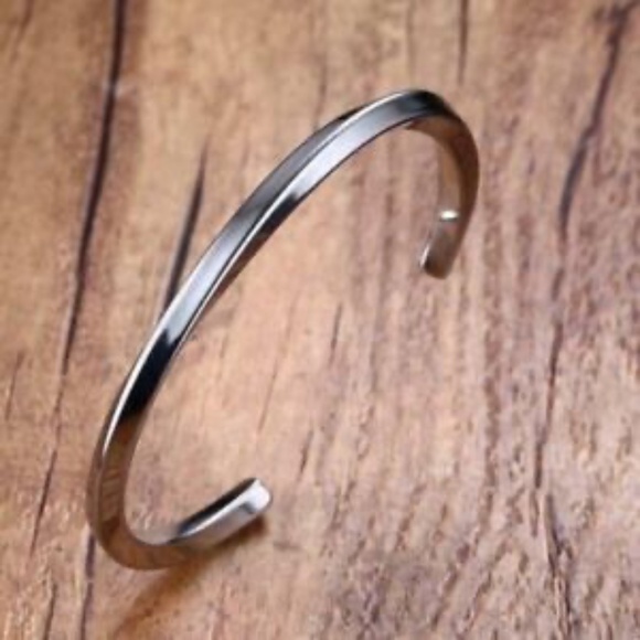 Mens Stainless‎ Steel Titanium Silver Cuff Bracelet Wristband - Picture 4 of 5